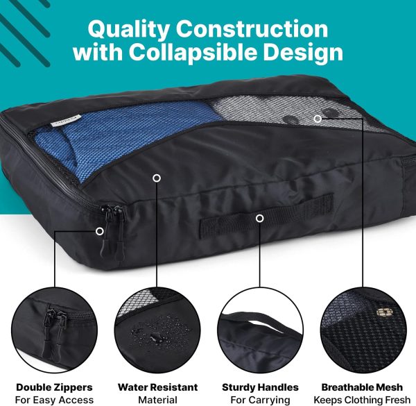 5 Piece Packing Cubes for Travel in Sizes (X-Large, Large, Medium, Small) by Pebbler | Organizers for Suitcases, Carry Ons, Duffle Bags, Backpacks, Moving | Bonus Laundry Bag - Image 4