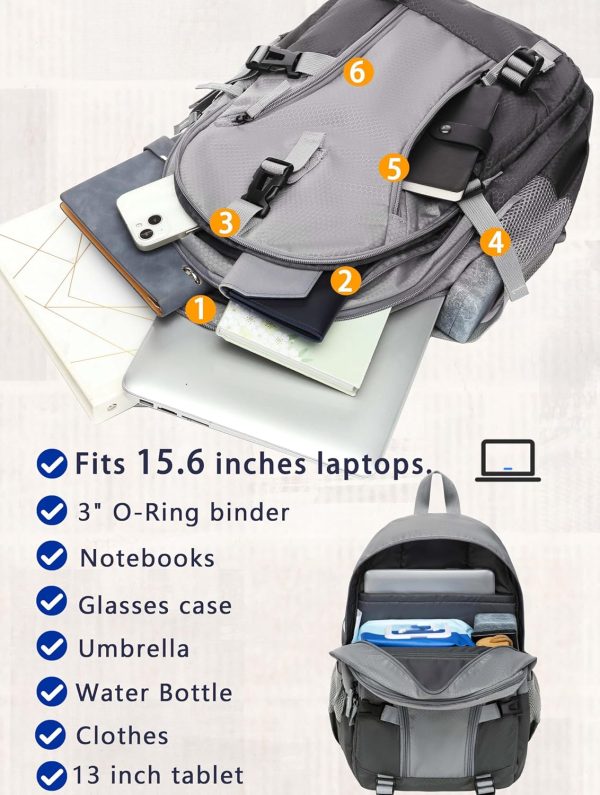 BLUEFAIRY Book Bags for Teens Boys Girls Backpack for High School College Laptop Casual Daypack with Lots of Pockets for Teenagers Adults Women Men Mochila Escolar para Adolescentes 18" Grey - Image 3