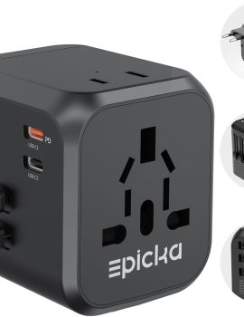 EPICKA Universal Travel Adapter, International Plug Adapter with Dual AC Outlet, 2 USB-C 35W PD Fast Charging & 3 USB-A, All in One Worldwide Wall Charger (TA-205, Black)
