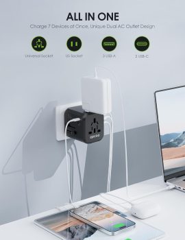 EPICKA Universal Travel Adapter, International Plug Adapter with Dual AC Outlet, 2 USB-C 35W PD Fast Charging & 3 USB-A, All in One Worldwide Wall Charger (TA-205, Black)