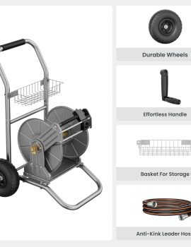 Giraffe Tools Garden Hose Reel Cart with Wheels, Heavy Duty Metal Water Hose Reel Cart, 200 ft of 1/2 Capacity, Mobile Hose Reel Cart for Outside