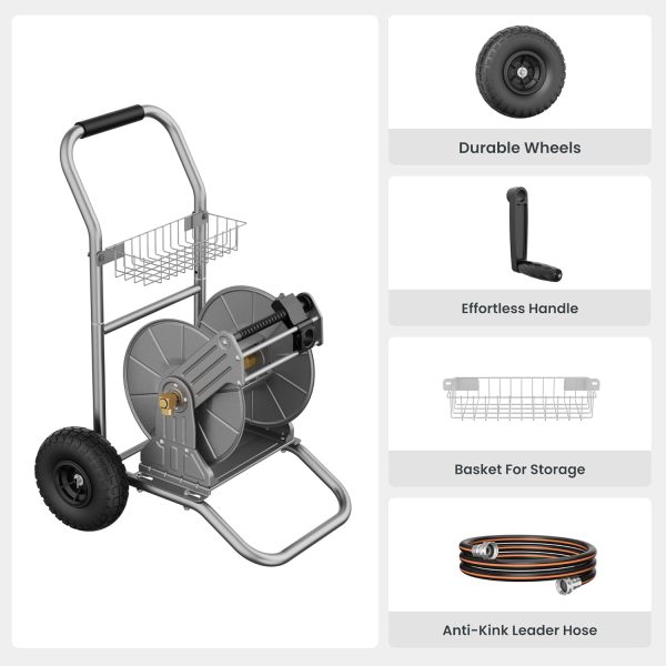 Giraffe Tools Garden Hose Reel Cart with Wheels, Heavy Duty Metal Water Hose Reel Cart, 200 ft of 1/2 Capacity, Mobile Hose Reel Cart for Outside - Image 2