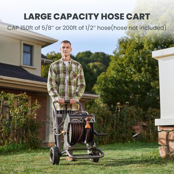 Giraffe Tools Garden Hose Reel Cart with Wheels, Heavy Duty Metal Water Hose Reel Cart, 200 ft of 1/2 Capacity, Mobile Hose Reel Cart for Outside - Image 5