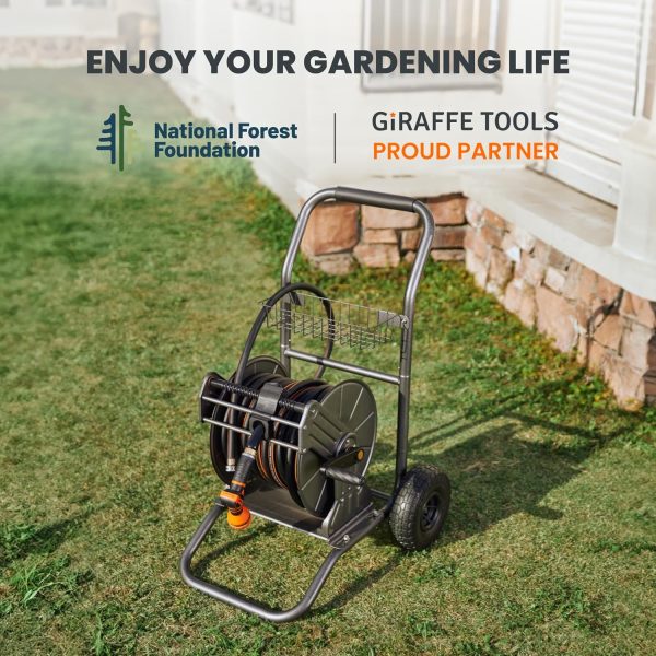 Giraffe Tools Garden Hose Reel Cart with Wheels, Heavy Duty Metal Water Hose Reel Cart, 200 ft of 1/2 Capacity, Mobile Hose Reel Cart for Outside - Image 6