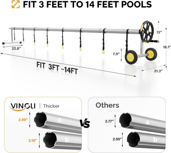 VINGLI Pool Cover Reel Set Pool Solar Cover Reel for Inground Swimming Pool, Aluminum Solar Swimming Inground Cover Blanket Reel (Upgrade) (14 Feet) - Image 4